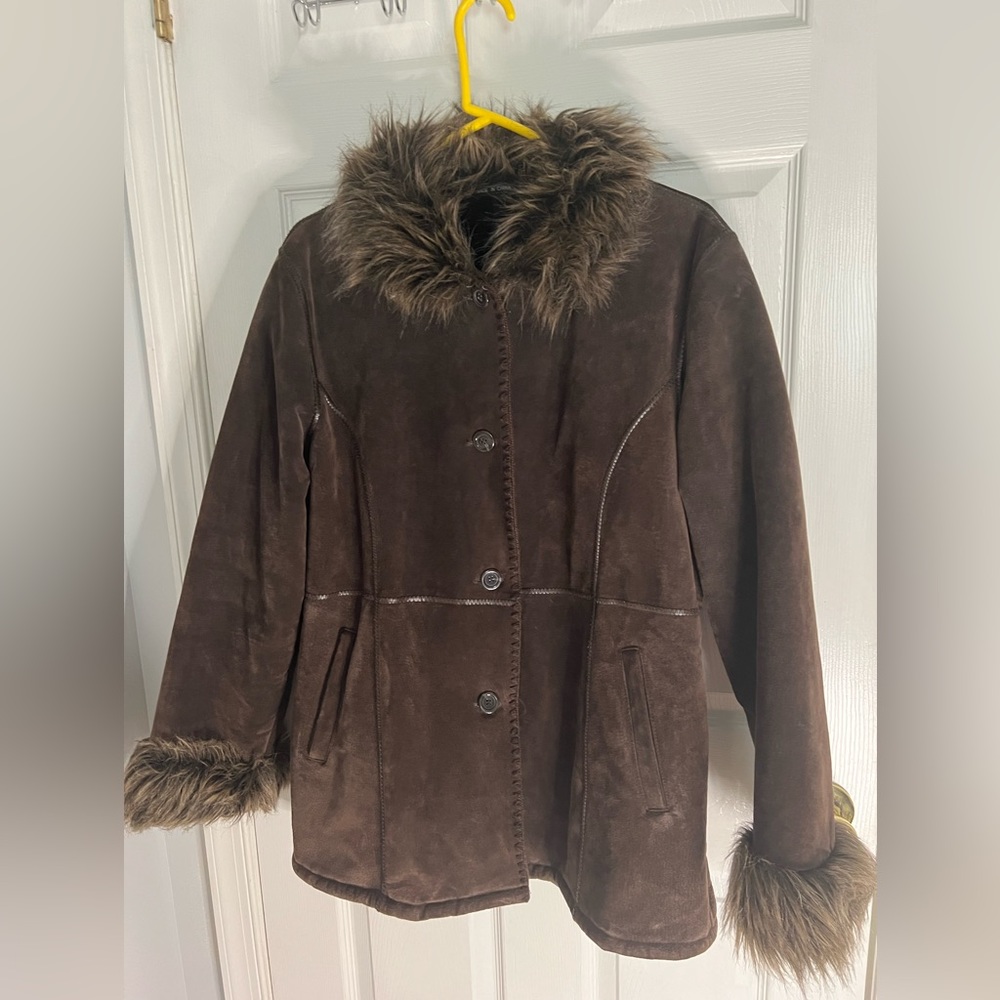 Shearling Coat brown leather / swade coat with fur
